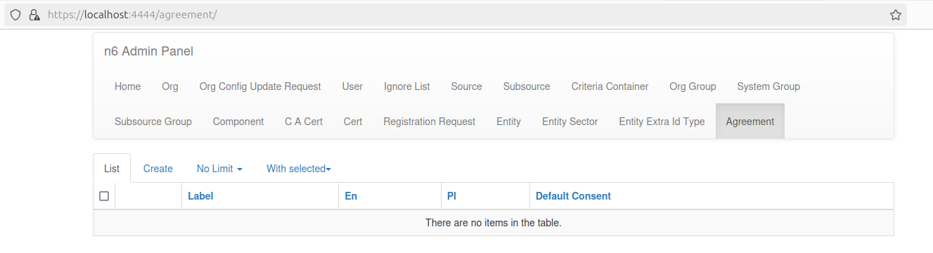 Empty Agreement tab