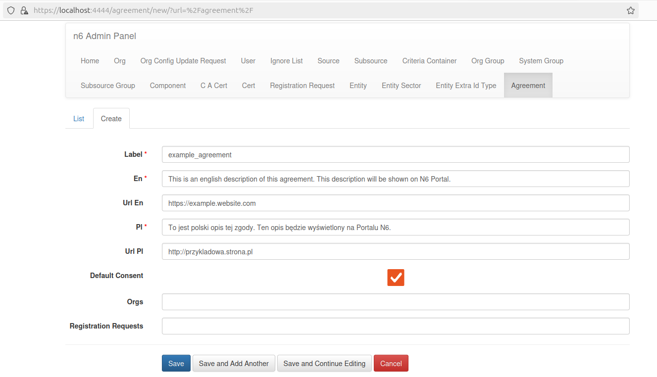 Create or edit form