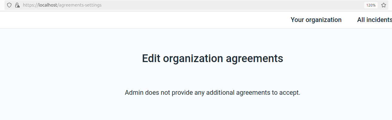 Organization agreements menu with no items