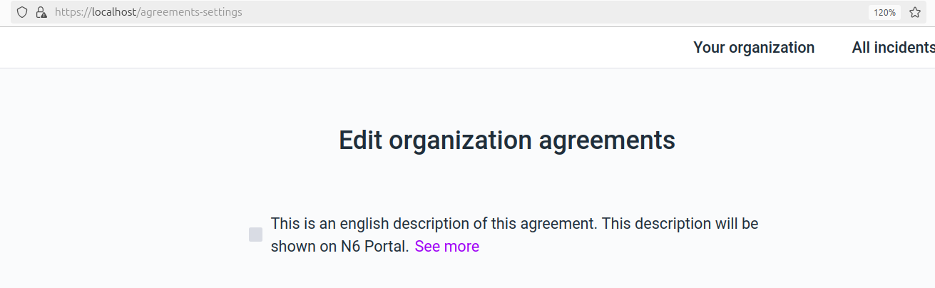 Organization agreements menu