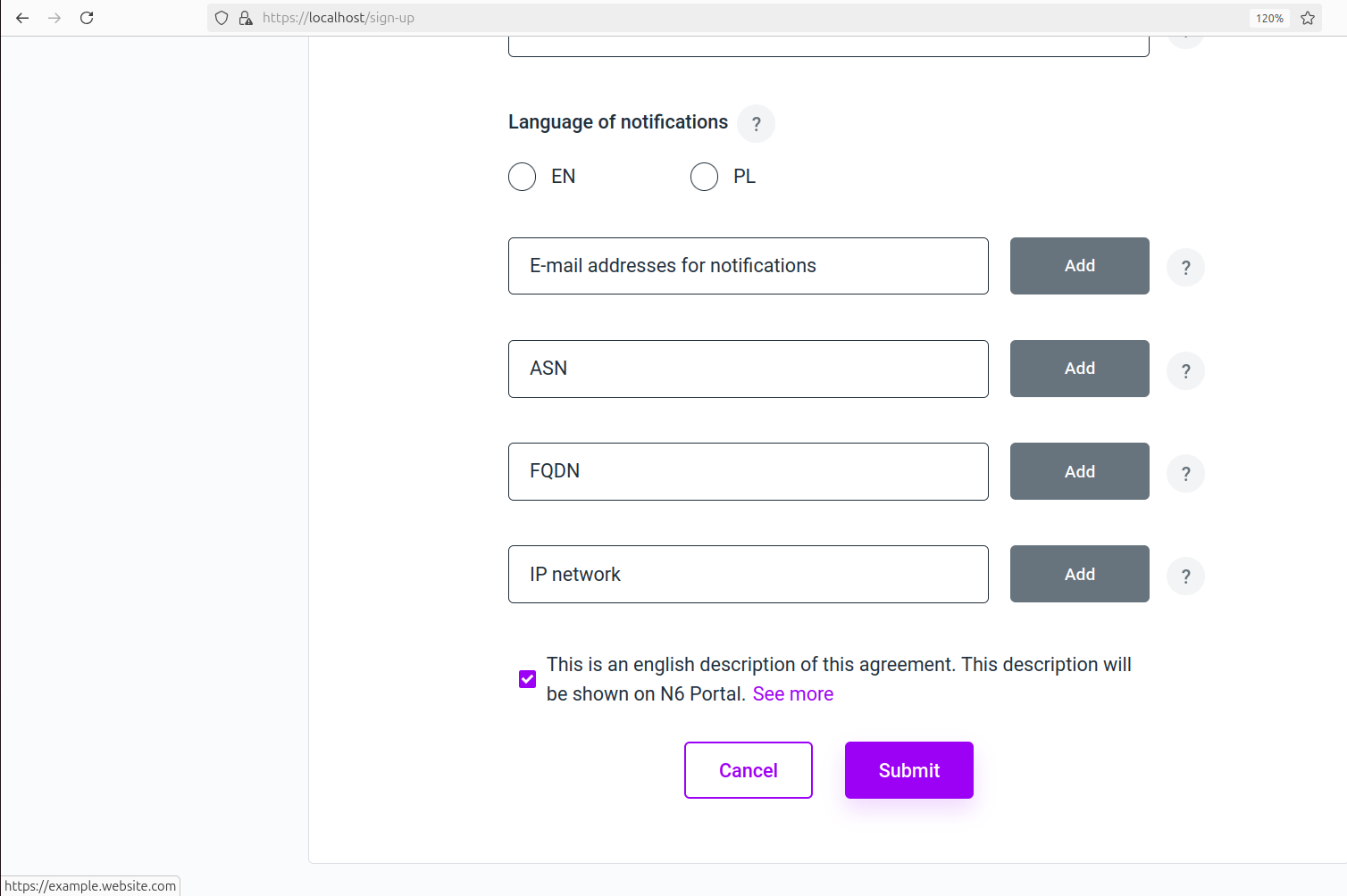 Registration form agreement
